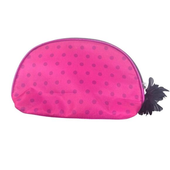 Lancome Pink Polka Dot Makeup Bag with Black Flower Detail - Picture 2 of 3